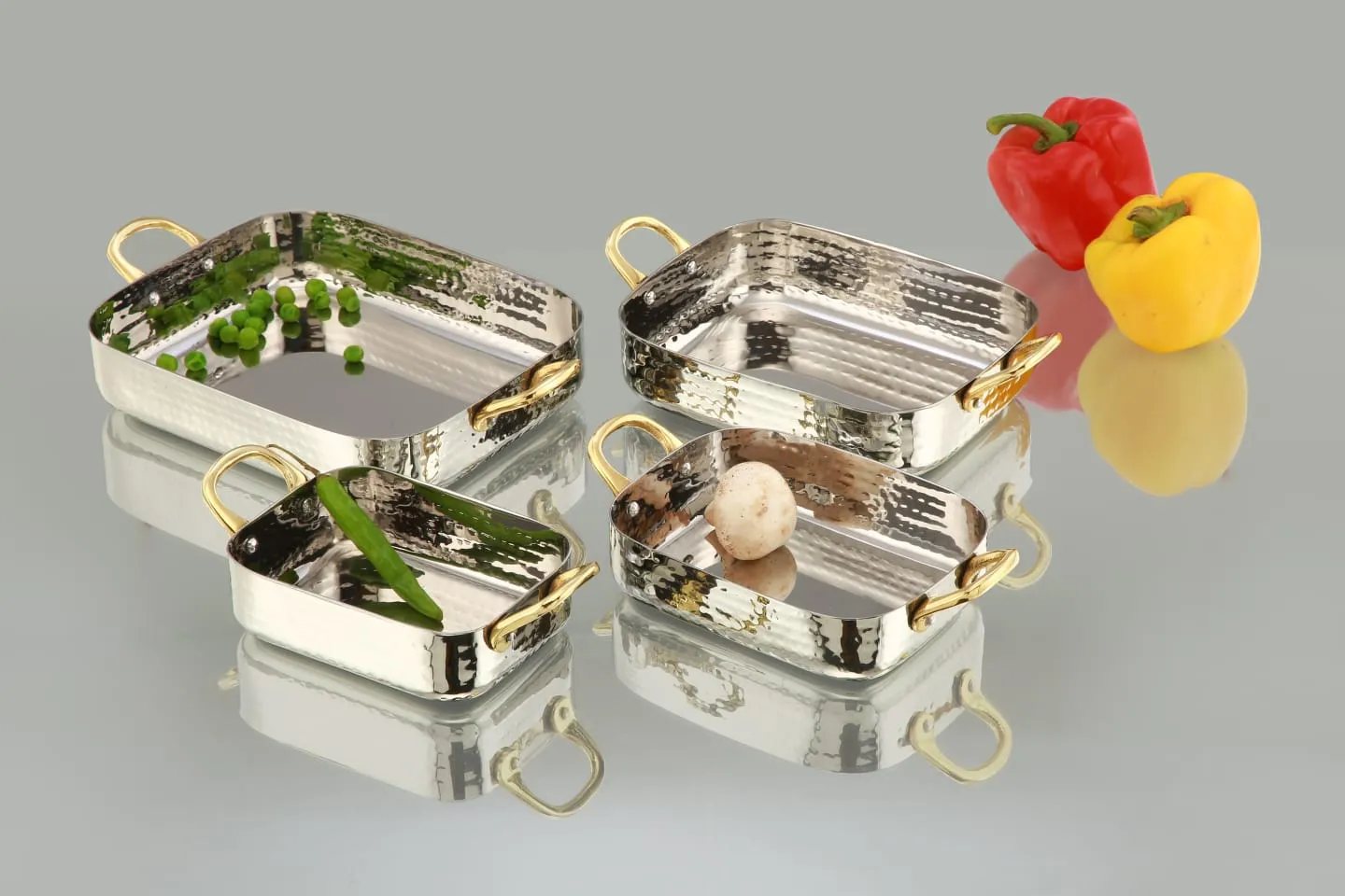 Rectangle Shape Serve Ware Pan with Double Sided Brass Handle #3, 900 ML, 7", Stainless Steel