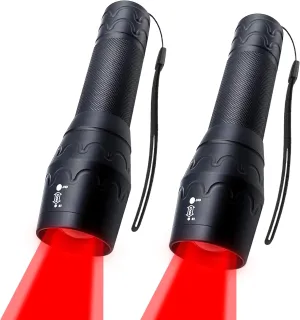 Red Light LED Flashlight Adjustable Focus Single Mode Red Hunting Torch for Astronomy, Aviation, Night Observation, 2 Pack