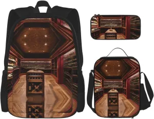 Red Wine Cellar Print Aesthetic Travel Backpack For Women 3-Piece Set,For Daily Use And Outdoor Activities