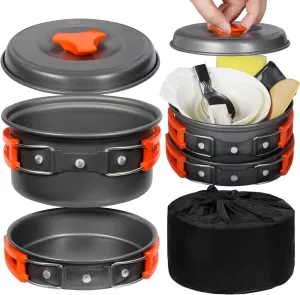 REDCAMP 12/14/15/19 PCS Camping Cookware Mess Kit Camping Gear Campfire Utensils Lightweight Stackable Pot Pan Bowls Soup Spoon with Storage Bag for Camping, Backpacking, Outdoor Cooking, Picnic