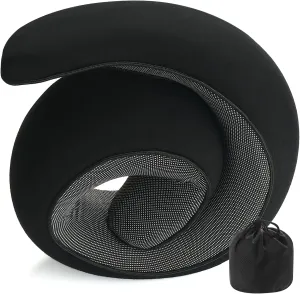 REDOFF®Travel Pillow for Neck Support, Memory Foam Neck Pillow for Airplane, Car, Office - Adjustable Strap with Magic Tape, Breathable & Portable with Storage Bag（Black