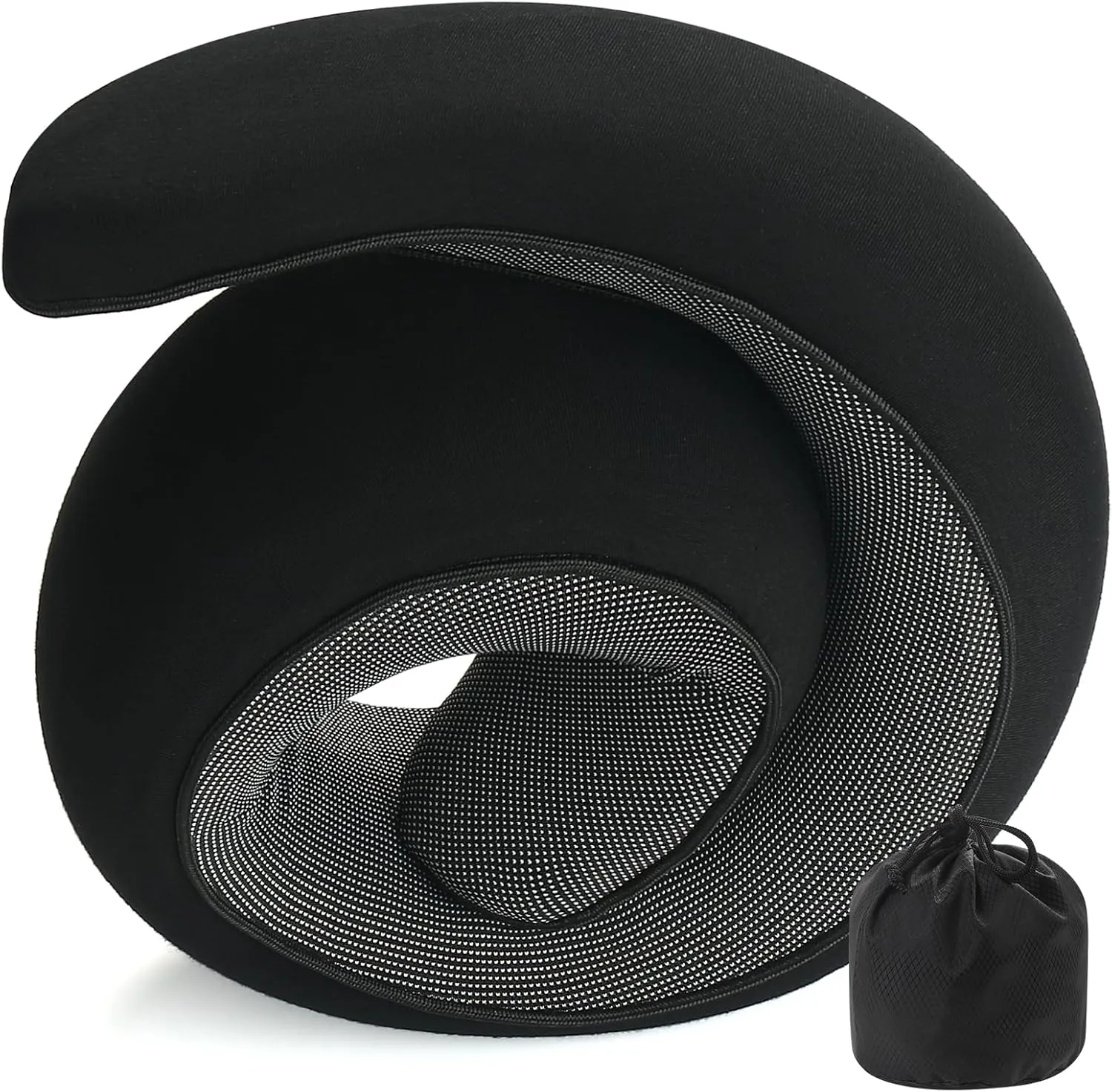 REDOFF®Travel Pillow for Neck Support, Memory Foam Neck Pillow for Airplane, Car, Office - Adjustable Strap with Magic Tape, Breathable & Portable with Storage Bag（Black