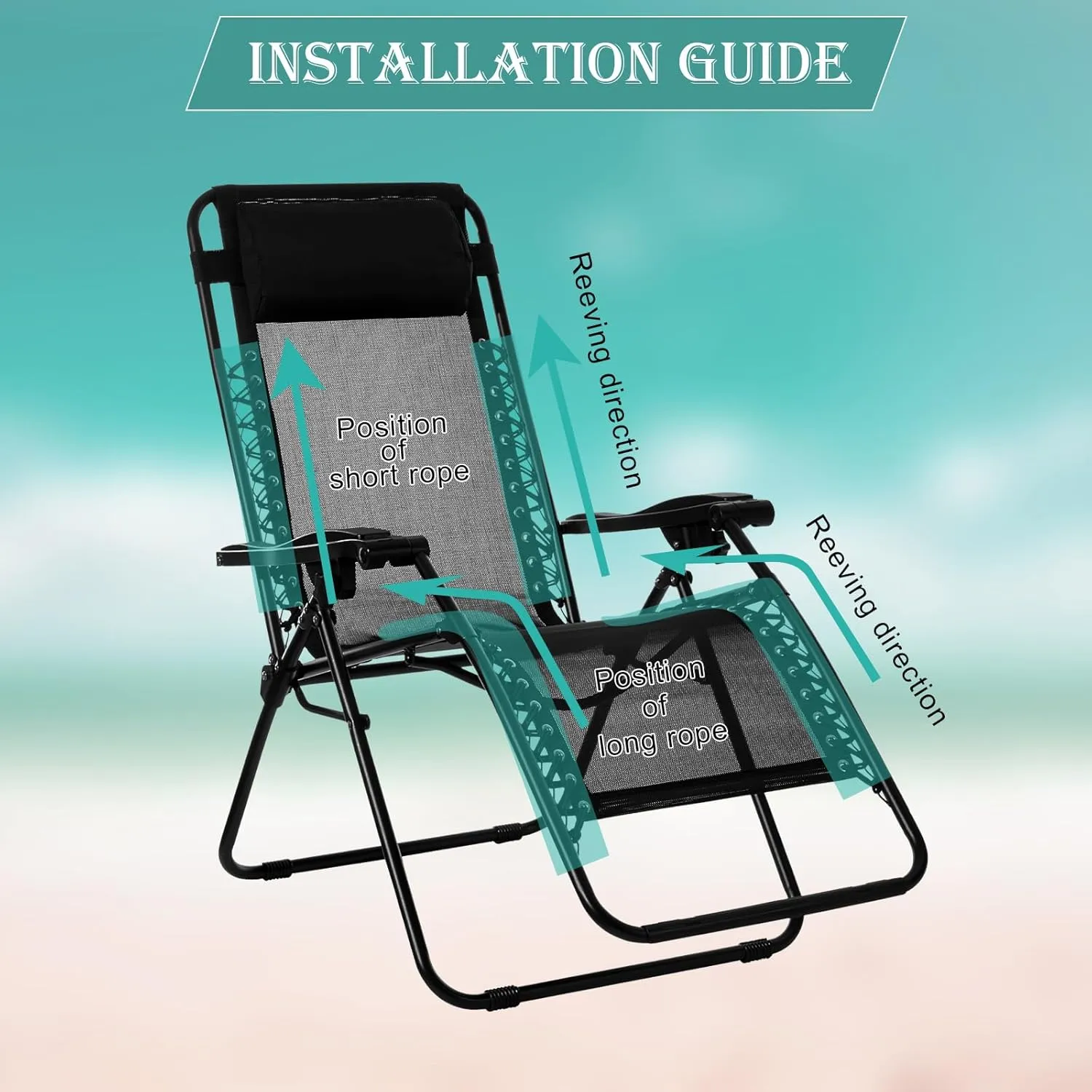 Replacement Fabric for Zero Gravity Chairs 21" W x 63“H, Reclining Patio Gravity Chairs Repair Cloth with 4pcs Elastic Replacement Cord Laces, Chair Repair Cord Kit for Outdoor Lounge Chair(Black)