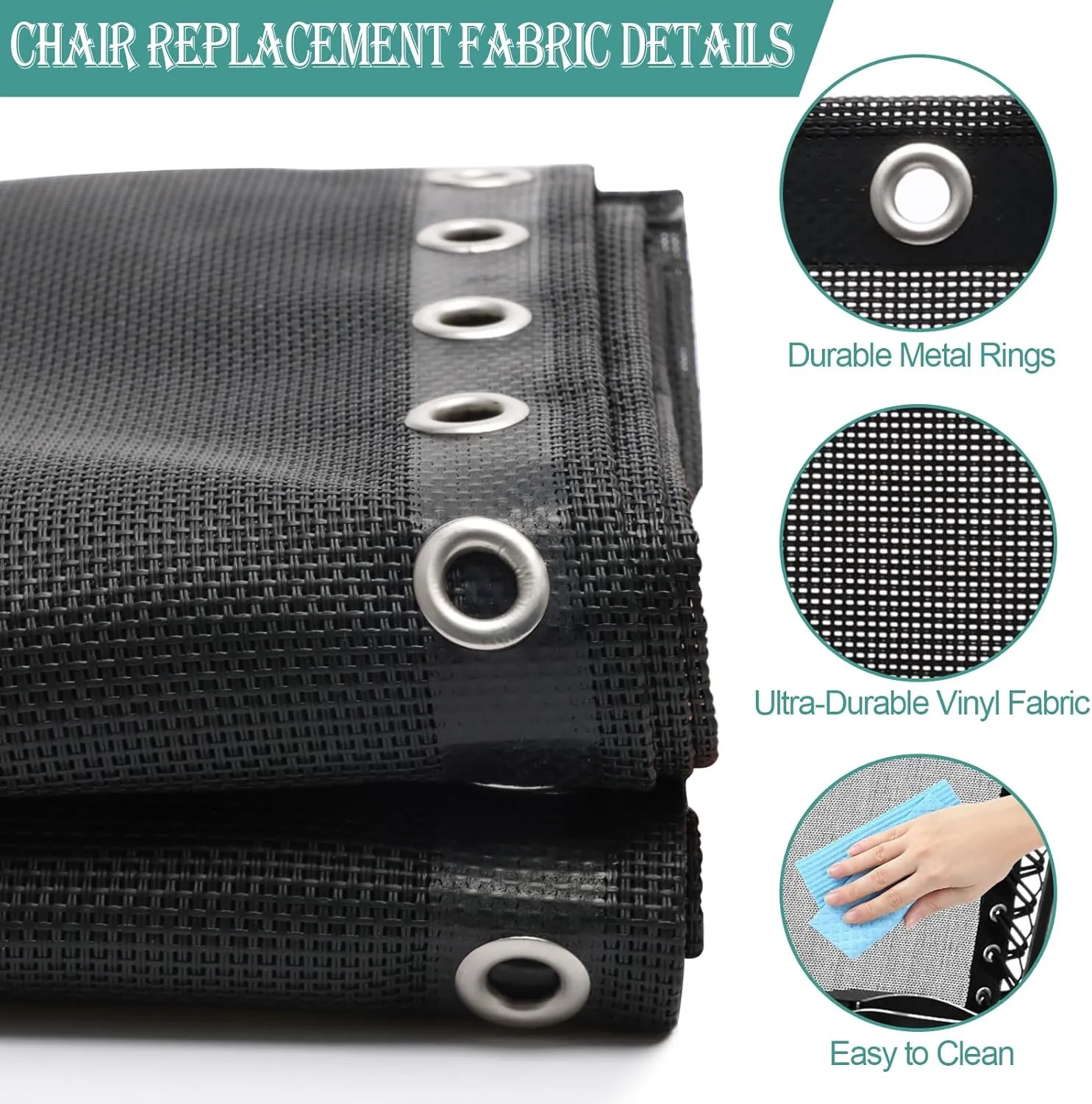 Replacement Fabric for Zero Gravity Chairs 21" W x 63“H, Reclining Patio Gravity Chairs Repair Cloth with 4pcs Elastic Replacement Cord Laces, Chair Repair Cord Kit for Outdoor Lounge Chair(Black)