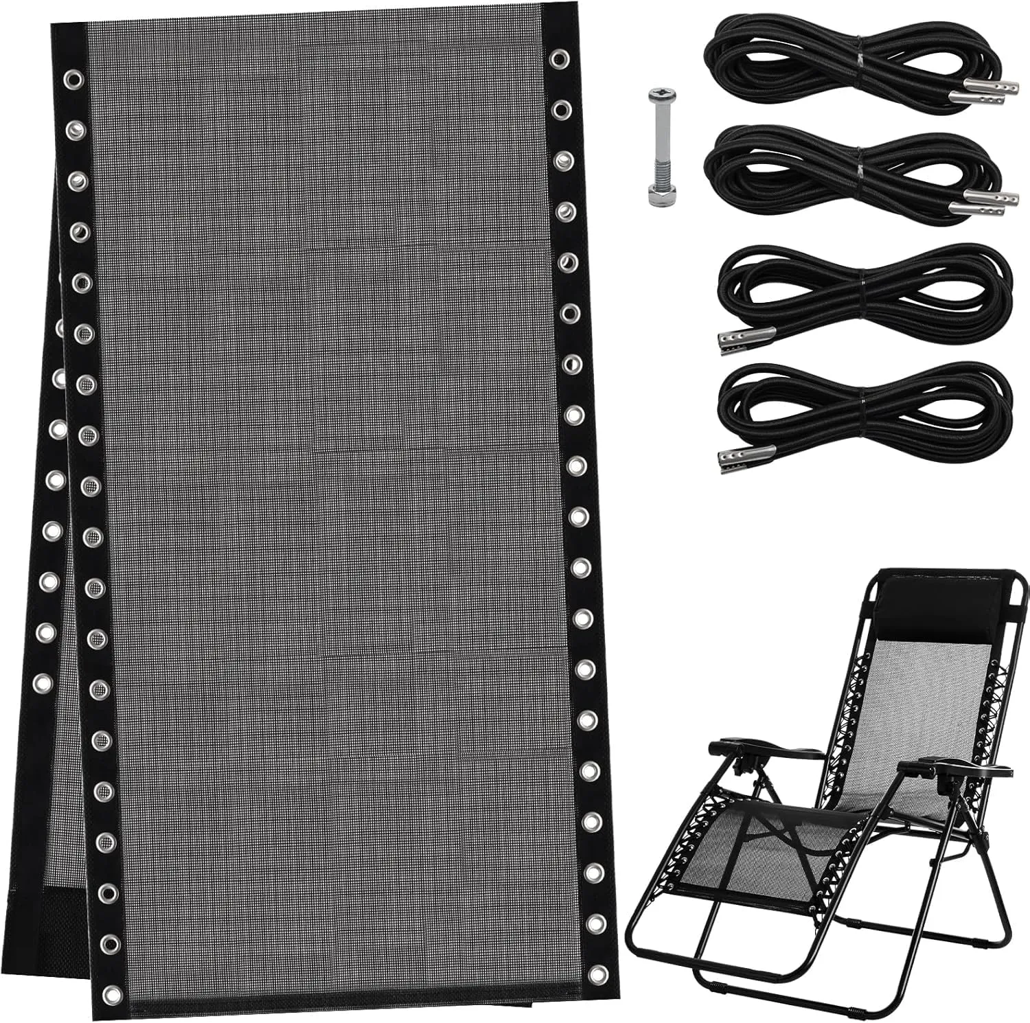 Replacement Fabric for Zero Gravity Chairs 21" W x 63“H, Reclining Patio Gravity Chairs Repair Cloth with 4pcs Elastic Replacement Cord Laces, Chair Repair Cord Kit for Outdoor Lounge Chair(Black)