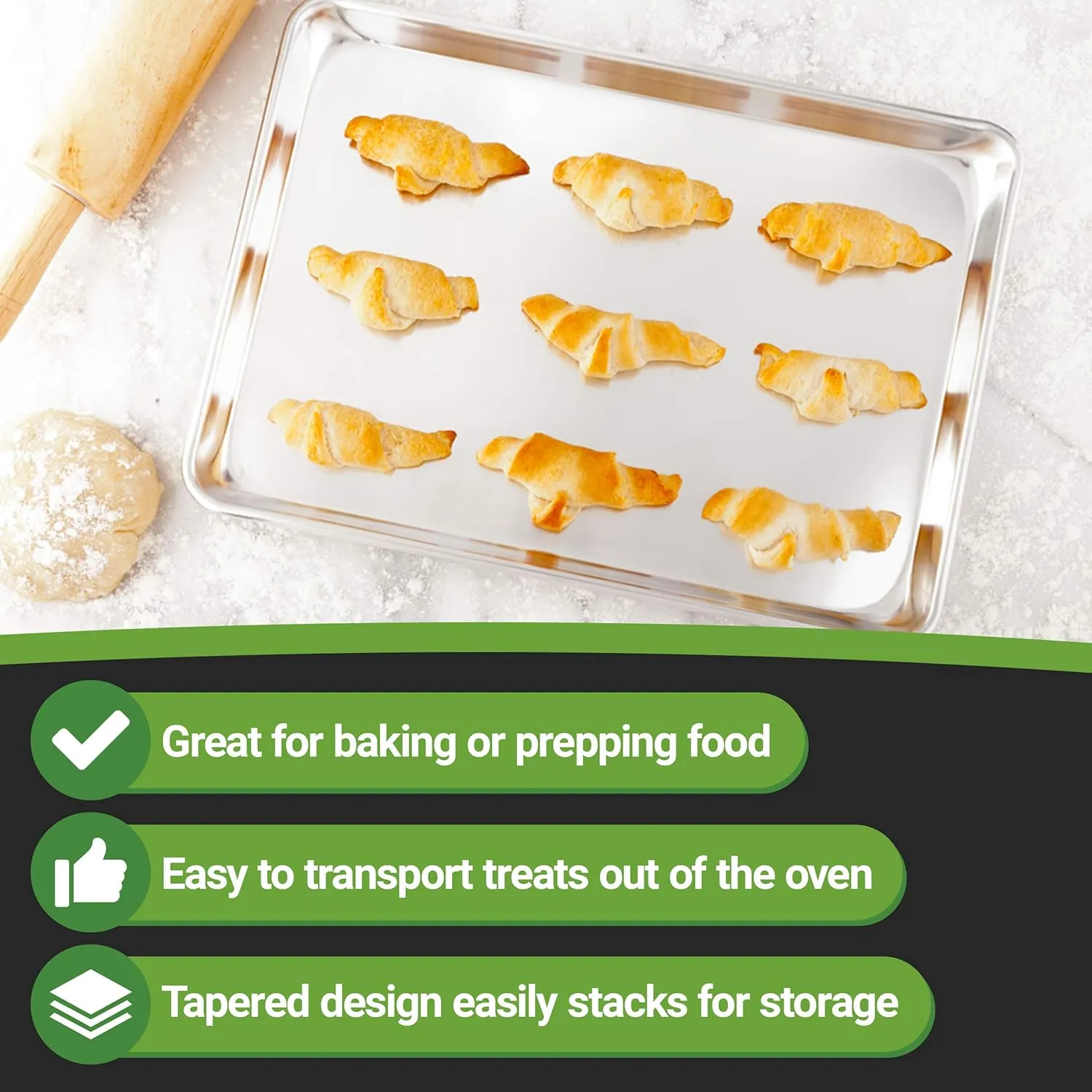 Restaurantware Met Lux 13 x 18 Inch Half Size Baking Sheet 1 Heavy-Duty Cookie Sheet - Evenly Bakes Treats Make Pastries or Cookies Aluminum Sheet Pan For Commercial or Home Use