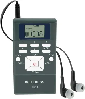 Retekess PR13 Portable FM Radio, Pocket FM Radio Receiver, AAA Battery Powered Personal Mini Stere with Earphone and Lock Key for Walking, Jogging, Mowing, Church, Tour Guide (Pack of 1)