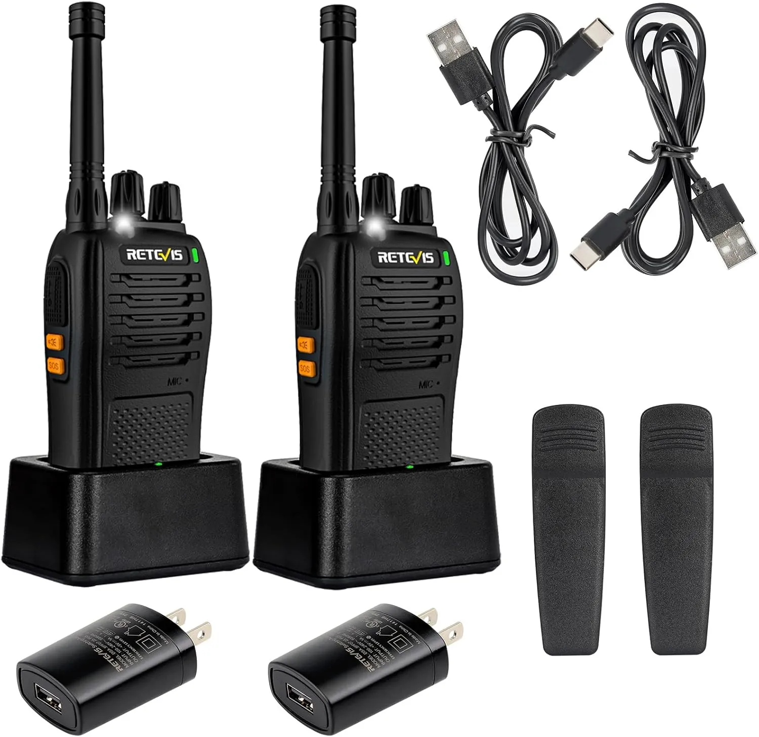 Retevis RB68 Radios Walkie Talkies, 2 Way Radio Long Range,1200 mAh Battery, USB-C Charging, Emergency Alarm, Rechargeable Two Way Radios for School Security Retail(10 Pack)