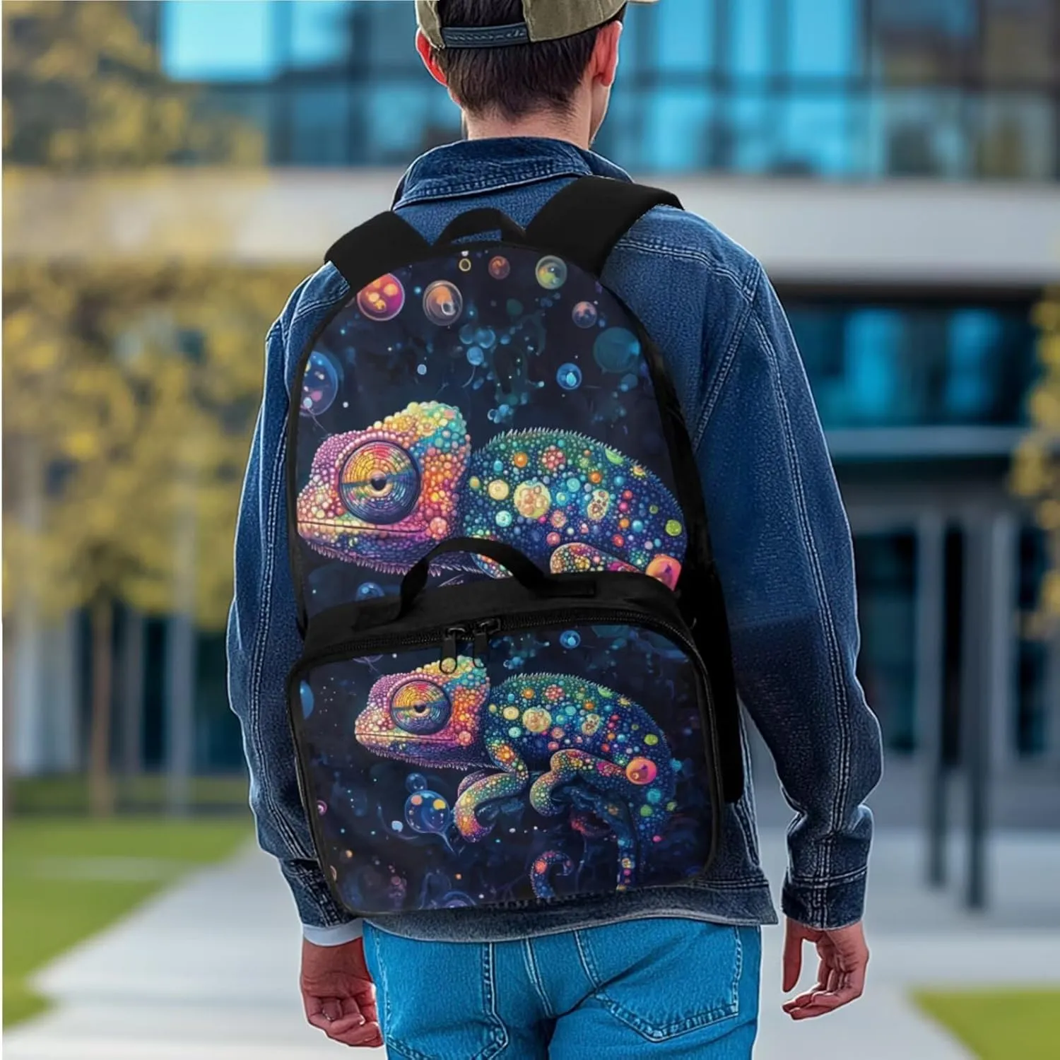 Rnyleeg Lizaed Backpack for Boys 3pcs School Backpack for Boys 17 inch Large Capacity Elementary School Bookbag and Lunch Bag Set Casual Daycare Rucksack