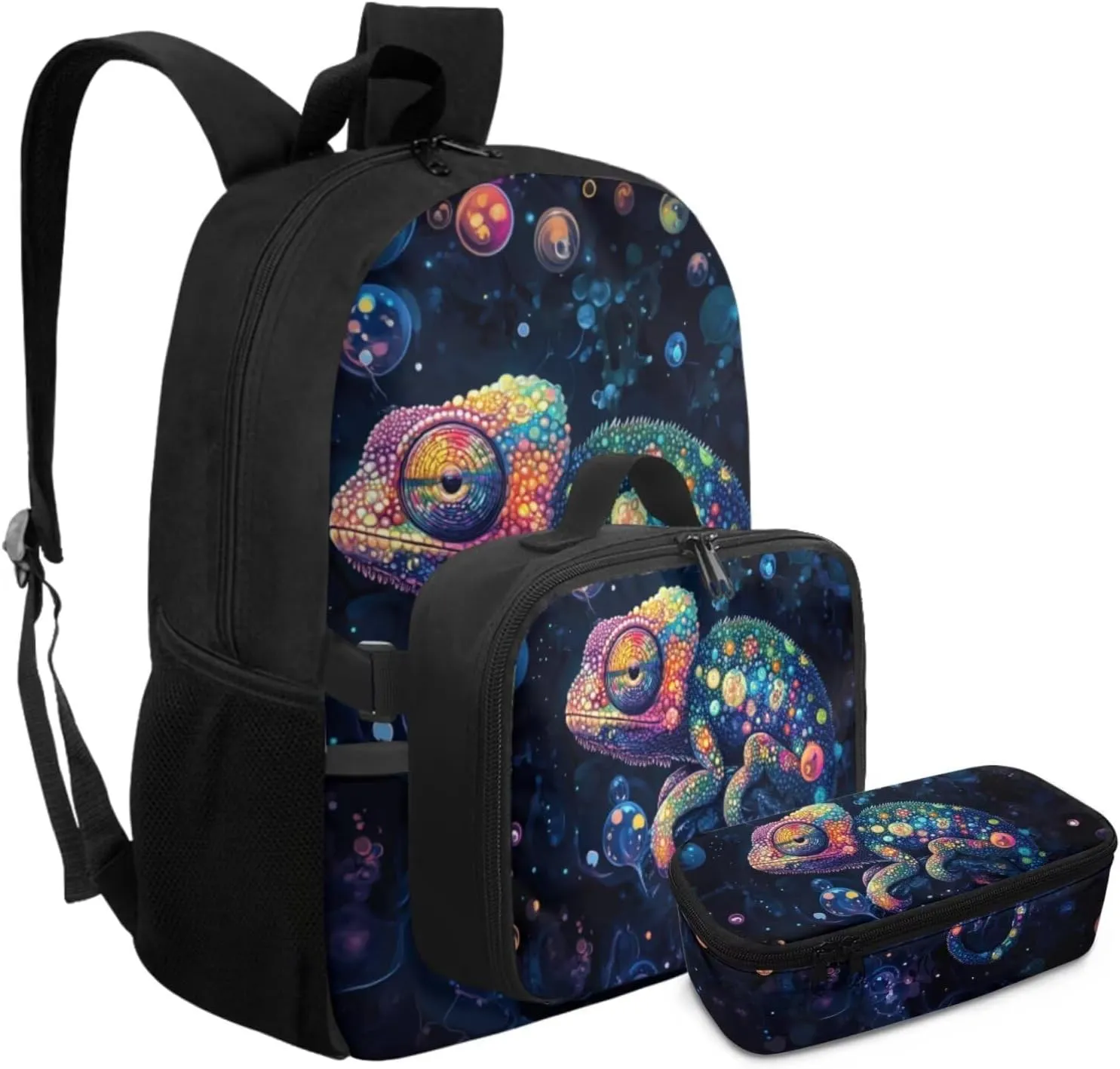 Rnyleeg Lizaed Backpack for Boys 3pcs School Backpack for Boys 17 inch Large Capacity Elementary School Bookbag and Lunch Bag Set Casual Daycare Rucksack