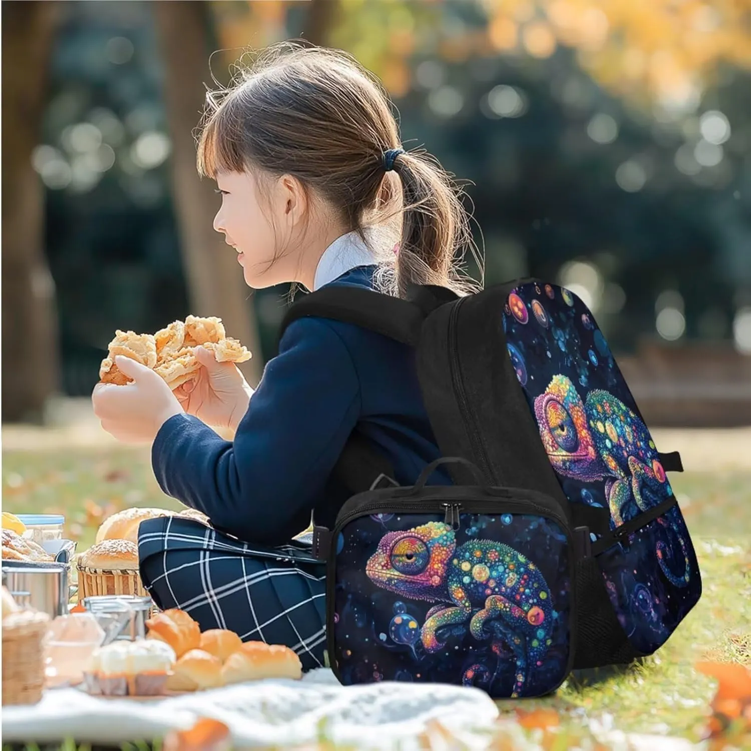 Rnyleeg Lizaed Backpack for Boys 3pcs School Backpack for Boys 17 inch Large Capacity Elementary School Bookbag and Lunch Bag Set Casual Daycare Rucksack