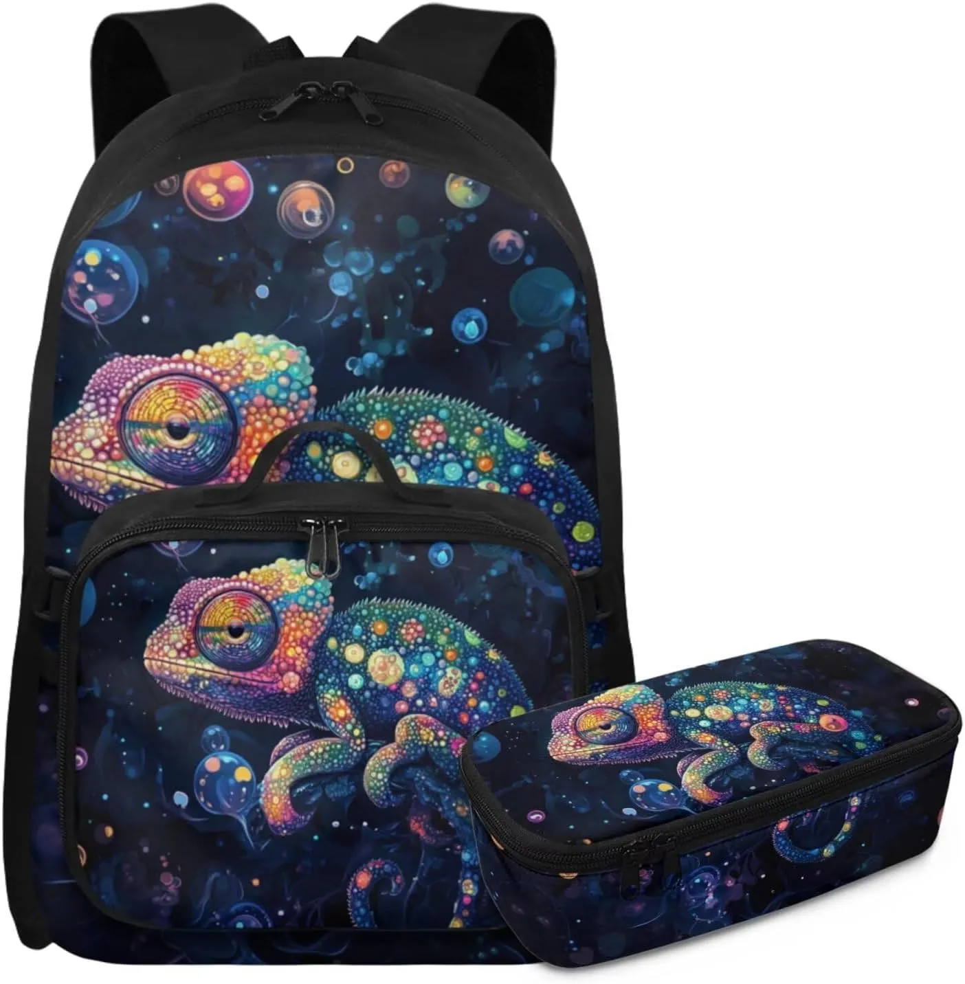 Rnyleeg Lizaed Backpack for Boys 3pcs School Backpack for Boys 17 inch Large Capacity Elementary School Bookbag and Lunch Bag Set Casual Daycare Rucksack