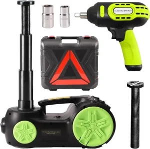 ROGTZ Upgraded Electric Car Jack Kit 5 Tons Floor Jacks Hydraulic and Tire Air Flator Lift Range: 5.9-20.8'',Car Lifter for Vehicle Road Side Emergency Tire Repair (Jack Wrench, Green)