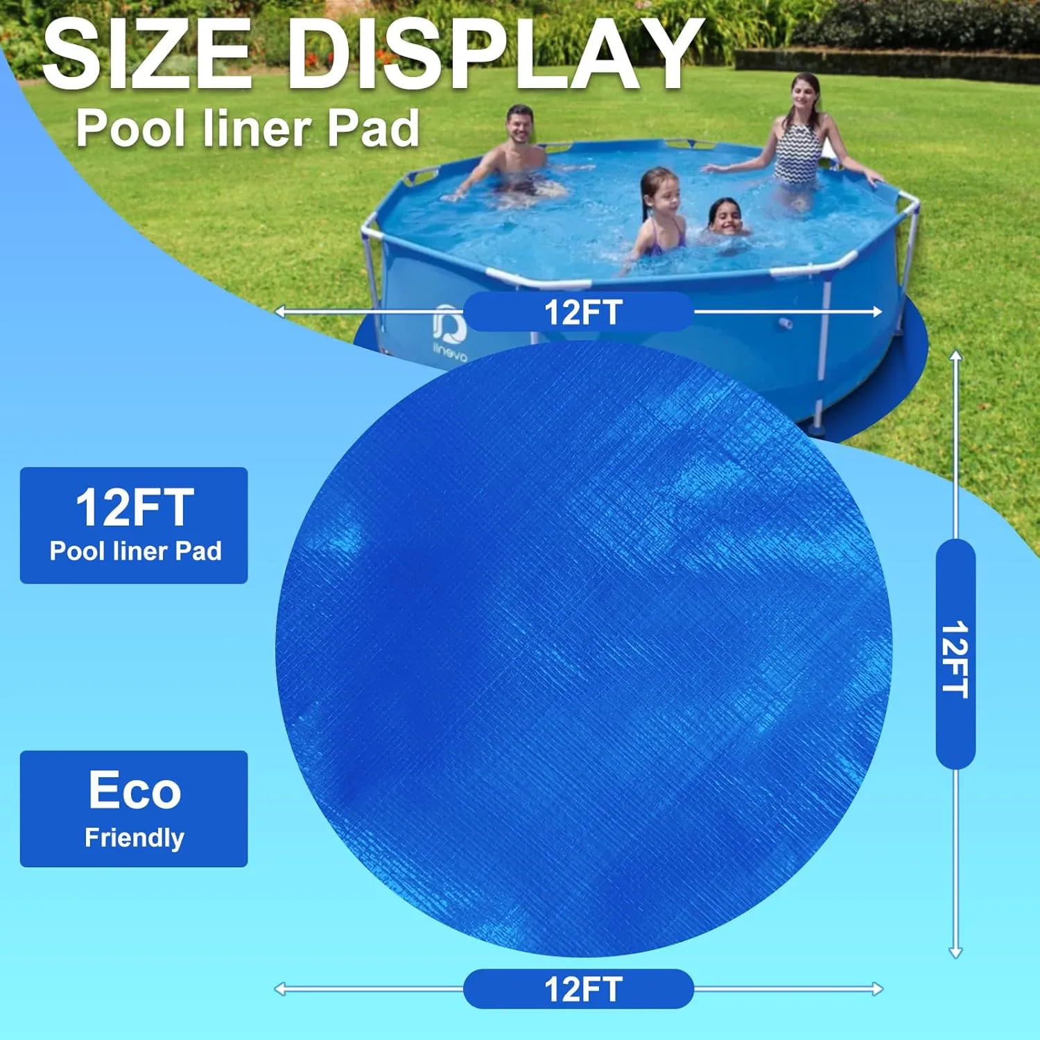 Round Pool Liner Pad, Outdoor Pool Floor Tarp Prevents Punctures and Wear, Leak-Proof, Pool Liner for Above Ground Swimming Pool, Outdoor Pool Mat (12 FT)