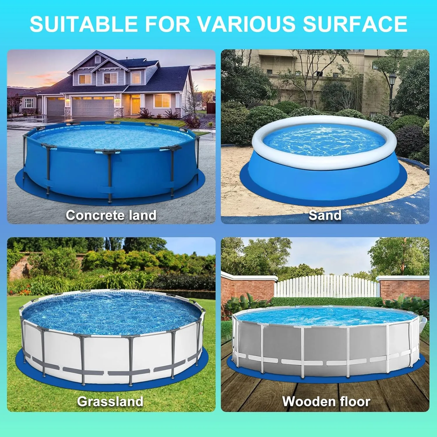Round Pool Liner Pad, Outdoor Pool Floor Tarp Prevents Punctures and Wear, Leak-Proof, Pool Liner for Above Ground Swimming Pool, Outdoor Pool Mat (12 FT)