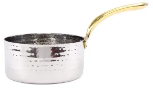 Round Shape Hammered Serving Sauce Pan with Brass Handle #3, Stainless Steel, 950 ML, 5.75"