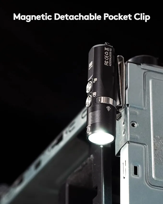 RovyVon A23 G2 1000 lumens USB-C Rechargeable EDC Flashlight, 6500K Cool White 850mAh LED Pocket Flashlight Keychain, with Magnetic Pocket Clip for EDC Carry, Camping and Hiking (Gunmetal)