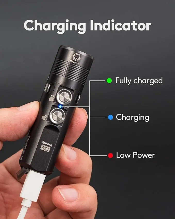 RovyVon A23 G2 1000 lumens USB-C Rechargeable EDC Flashlight, 6500K Cool White 850mAh LED Pocket Flashlight Keychain, with Magnetic Pocket Clip for EDC Carry, Camping and Hiking (Gunmetal)
