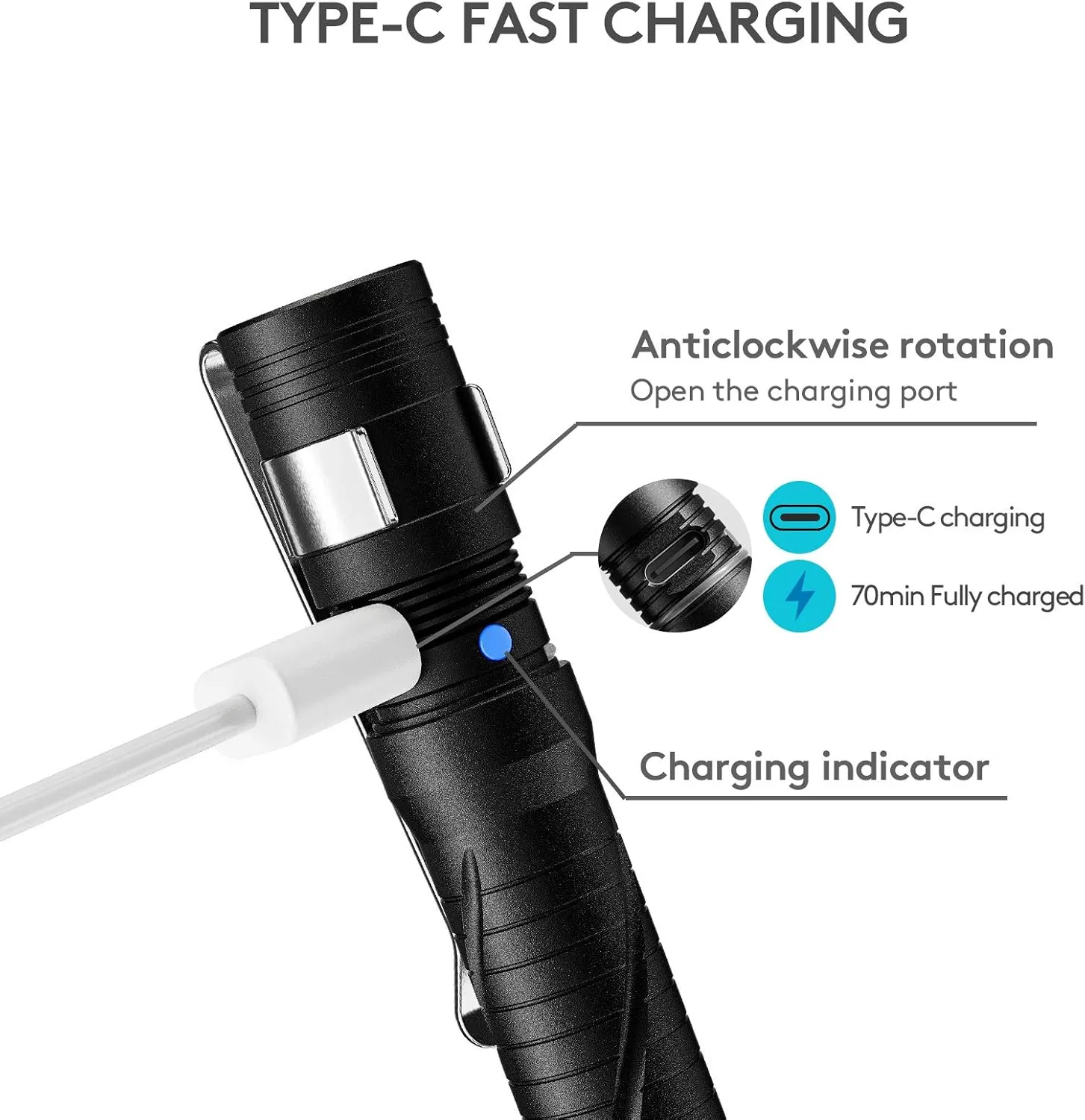 RovyVon Aurora A33 Pen Flashlight USB-C Rechargeable with Pocket Clip, 200 Lumen, IPX8 Waterproof for Inspection, Repair, Work, Outdoors(Black)