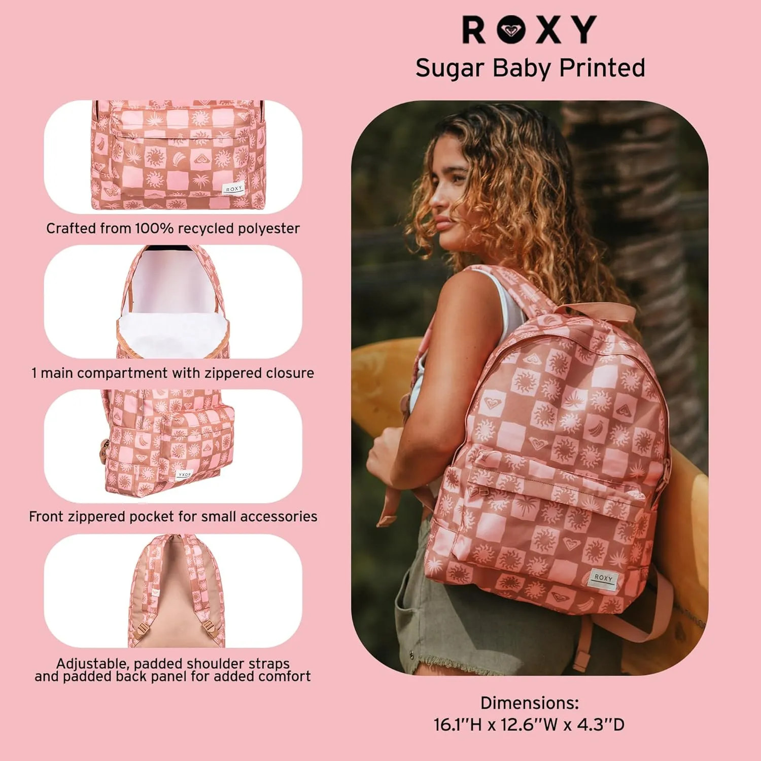 Roxy Women's Sugar Baby Backpack | Travel |Vacation | Work | Everyday Carry | 16L Capacity, Maui Blue Margarita, One Size