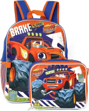 Ruz Blaze and the Monster Machines Kid's 16 Inch Backpack With Removable Lunch Box Set School, Large