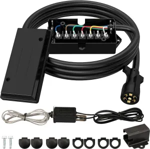 RVGUARD 7 Way 8 Foot Trailer Cord with 7 Gang Junction Box Kit, Include 12V Breakaway Switch and Plug Holder, Trailer Connector Cable Wiring Harness with Waterproof Junction Box