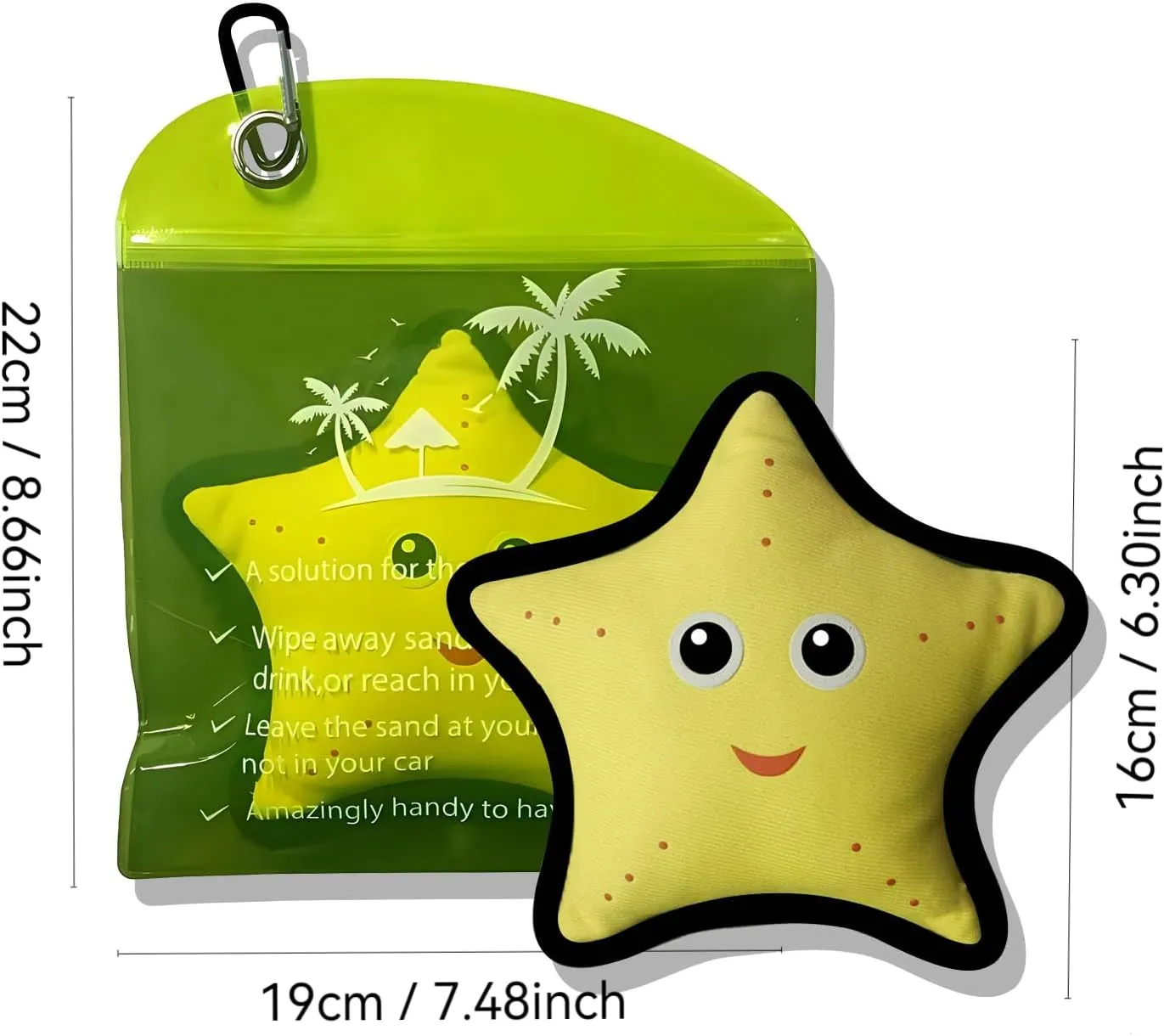 Sand Remover Pouch for Beach & Travel – 2 Pack Talc-Free, Hypoallergenic & Waterless Bags – Reusable Eco-Friendly Beach Essentials for Sensitive Skin, Family Vacations (2, Yellow Starfish)