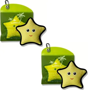 Sand Remover Pouch for Beach & Travel – 2 Pack Talc-Free, Hypoallergenic & Waterless Bags – Reusable Eco-Friendly Beach Essentials for Sensitive Skin, Family Vacations (2, Yellow Starfish)