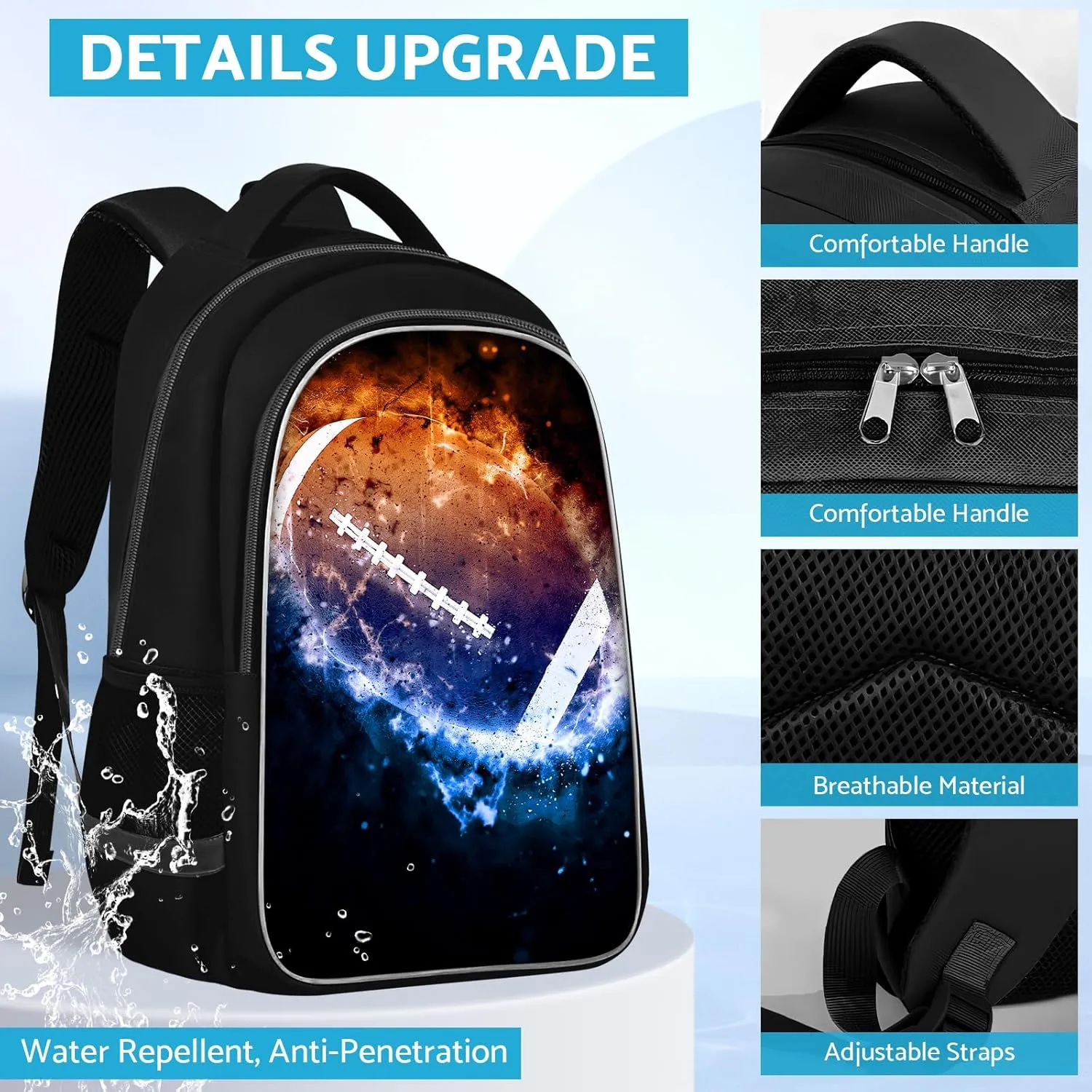 School Backpack for Boys - American Football Boys Backpack for Kids Children Teens Elementary Middle School - Students Bag for Ages 6-18,17″Bookbag Multifunctional Large Capacity