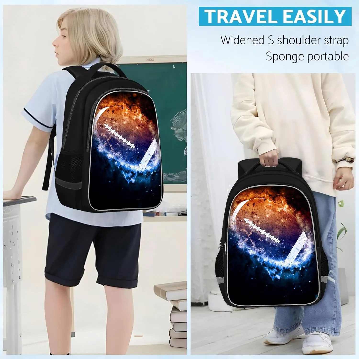 School Backpack for Boys - American Football Boys Backpack for Kids Children Teens Elementary Middle School - Students Bag for Ages 6-18,17″Bookbag Multifunctional Large Capacity
