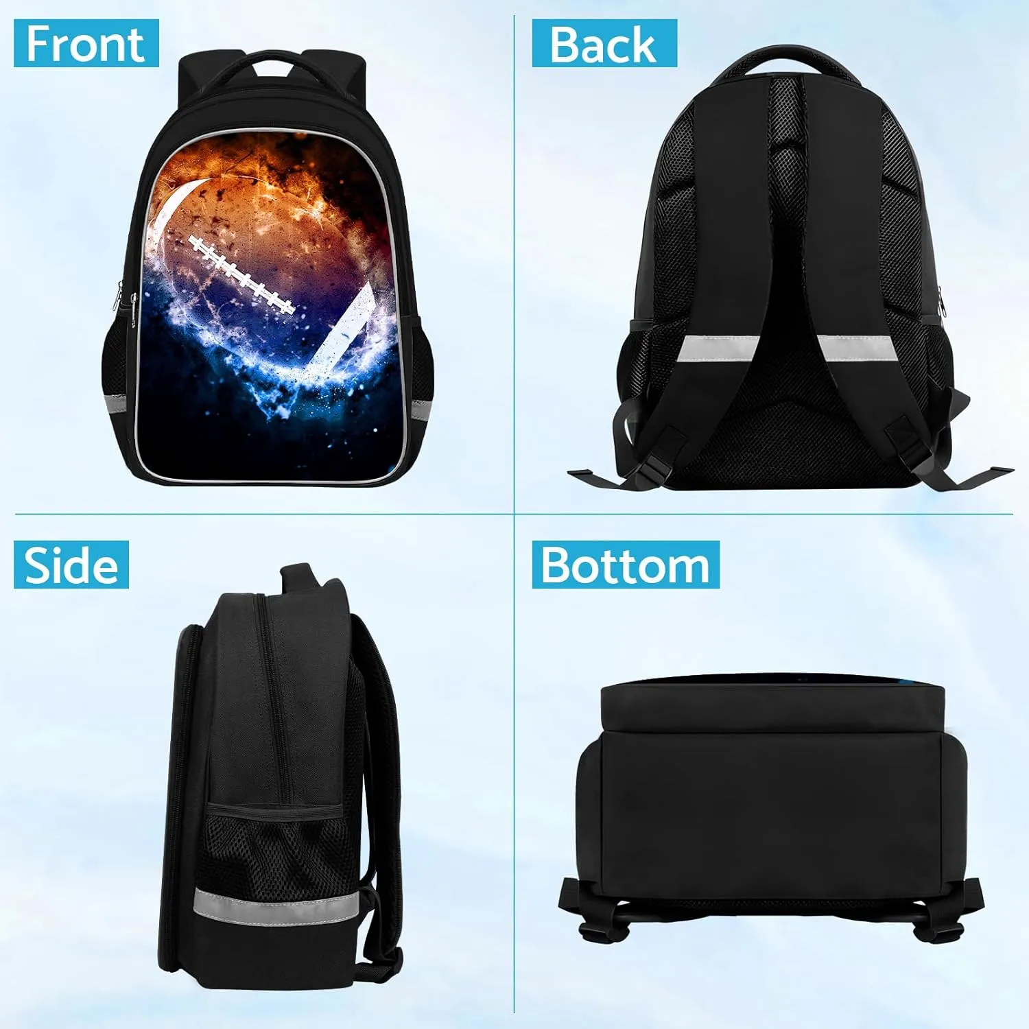 School Backpack for Boys - American Football Boys Backpack for Kids Children Teens Elementary Middle School - Students Bag for Ages 6-18,17″Bookbag Multifunctional Large Capacity