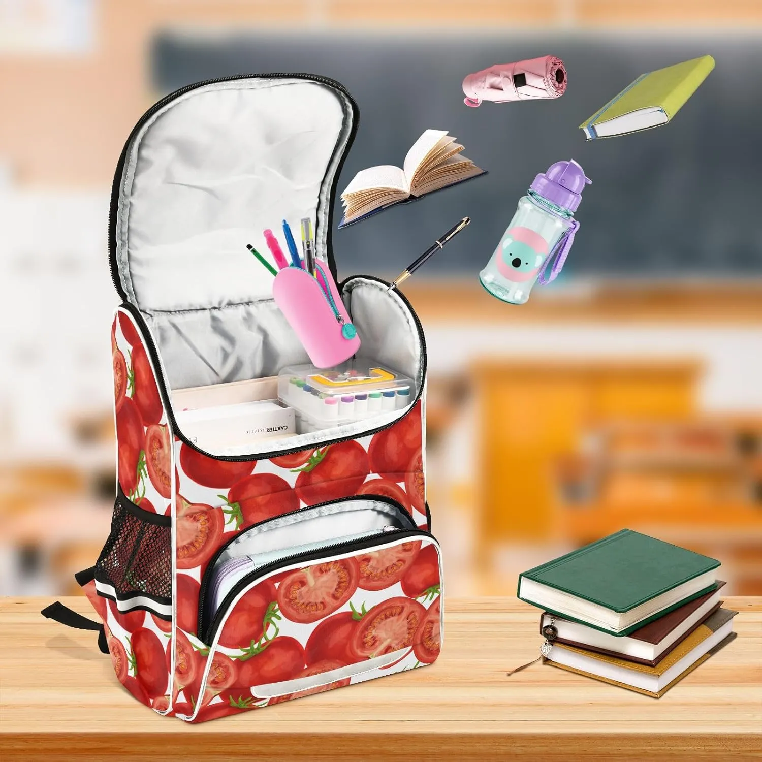 School Backpack Red Tomato Travel Hiking Large Capacity Causal Daypack Bookbag Bag Laptop Schoolbag with Reflective Tape for Boys Girls Adults