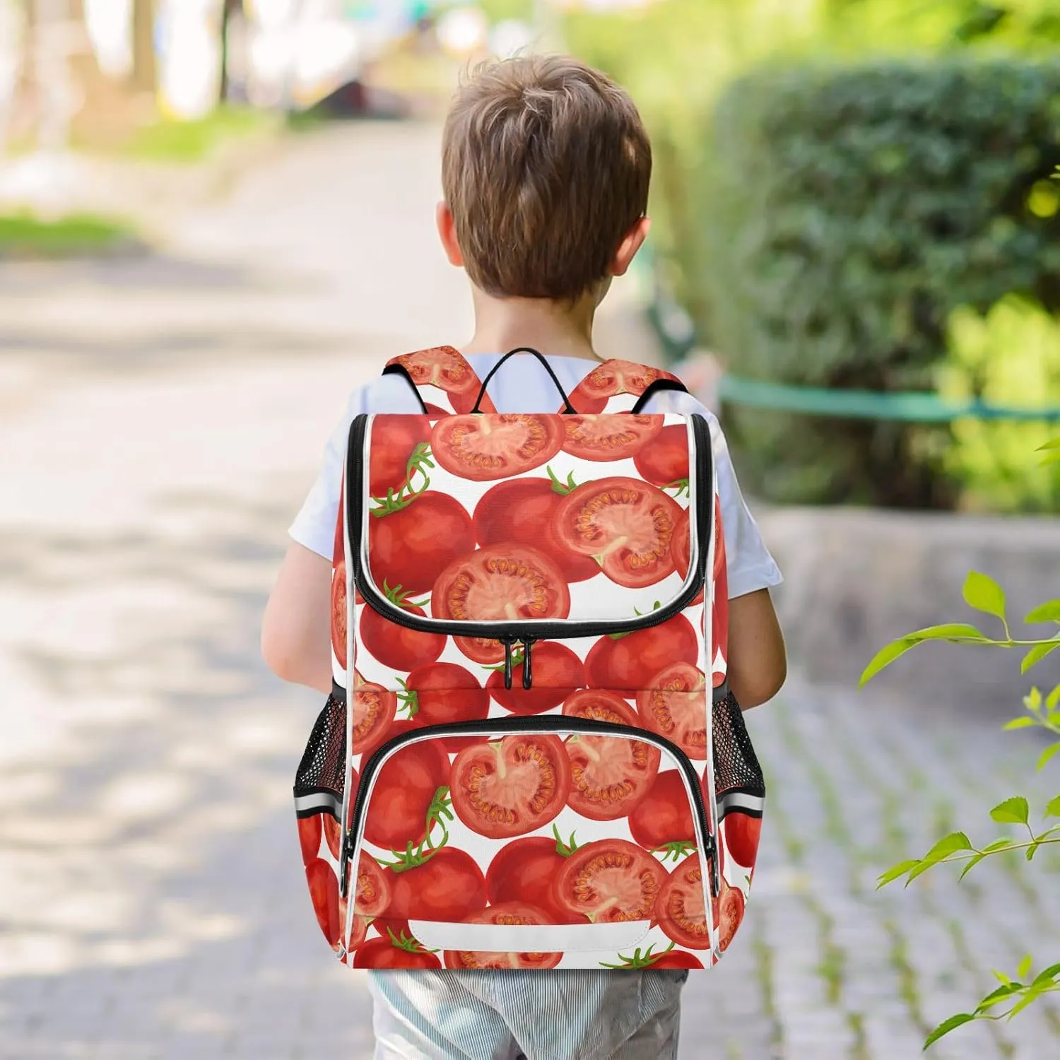 School Backpack Red Tomato Travel Hiking Large Capacity Causal Daypack Bookbag Bag Laptop Schoolbag with Reflective Tape for Boys Girls Adults