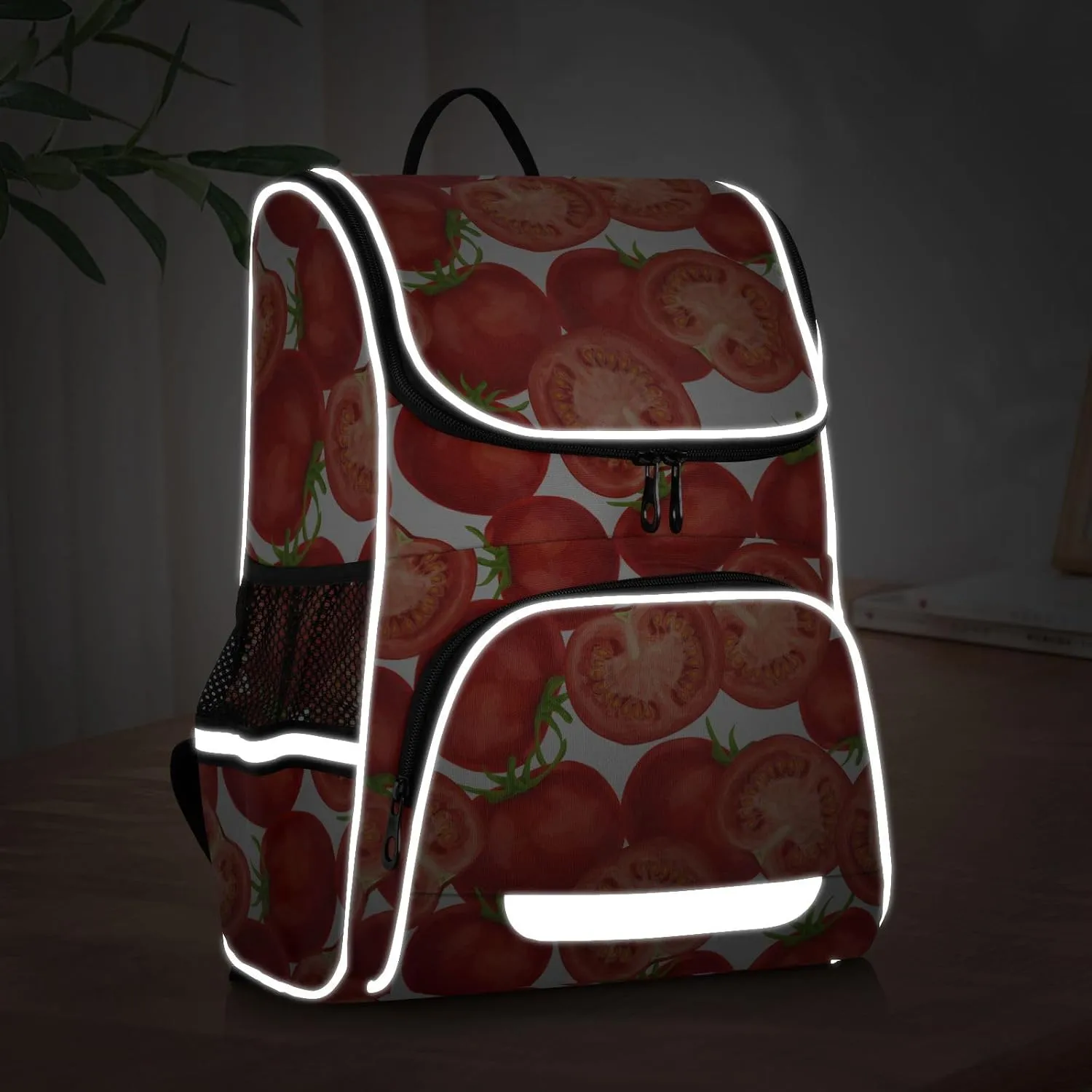 School Backpack Red Tomato Travel Hiking Large Capacity Causal Daypack Bookbag Bag Laptop Schoolbag with Reflective Tape for Boys Girls Adults