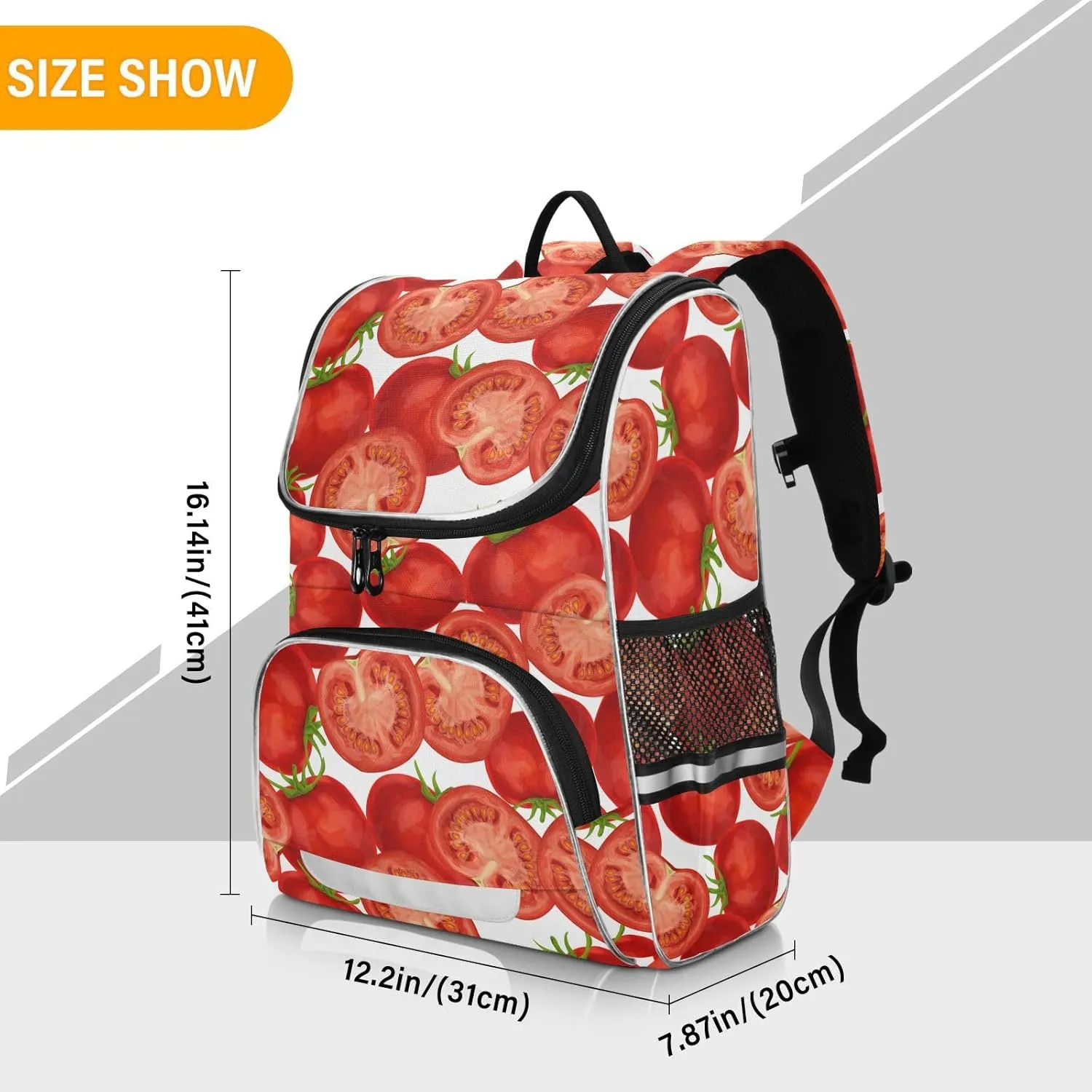 School Backpack Red Tomato Travel Hiking Large Capacity Causal Daypack Bookbag Bag Laptop Schoolbag with Reflective Tape for Boys Girls Adults