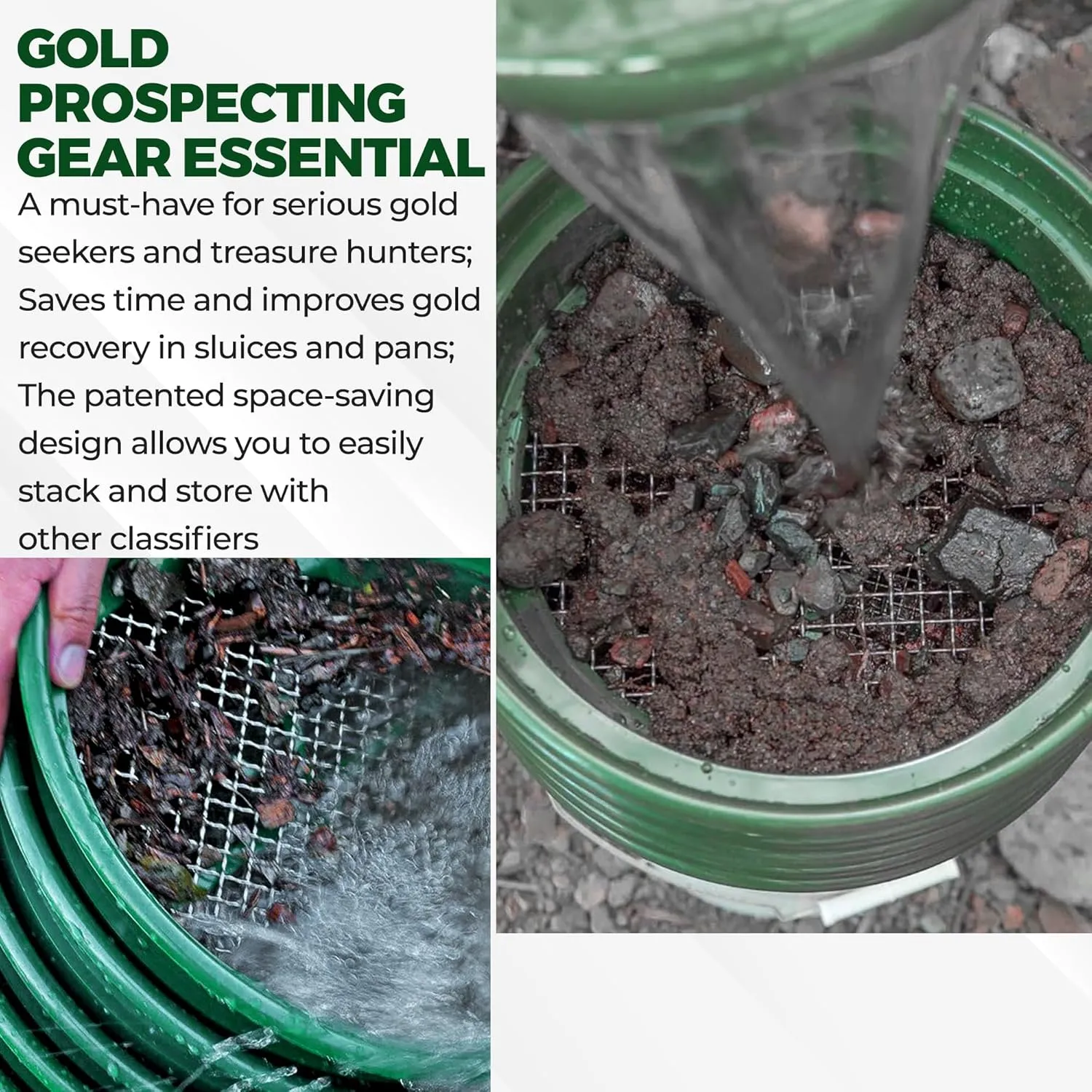SE 13.25 Inch Wide Stackable Classifier Gold Prospecting Pan - 1/2 Inch Stainless Steel Mesh Sifting Pan, Green