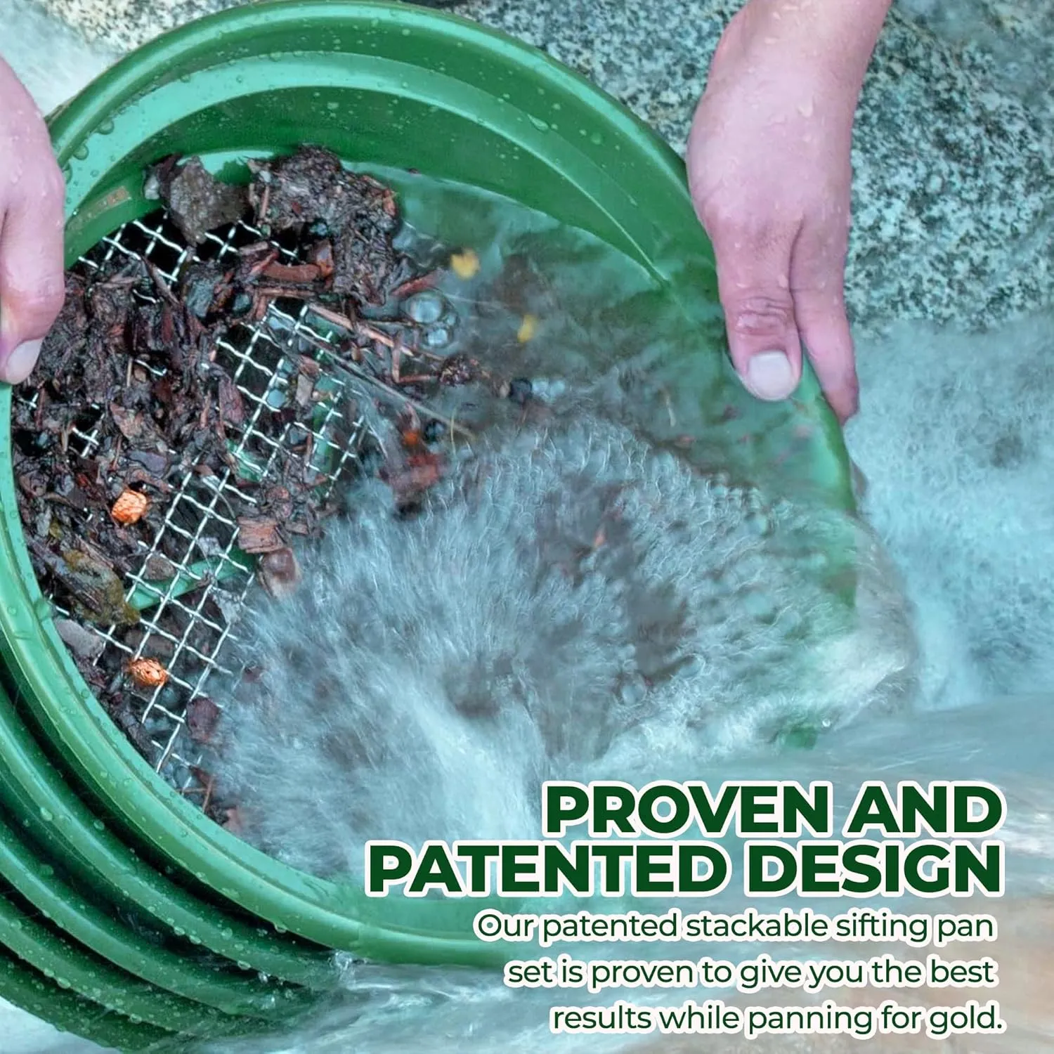 SE 13.25 Inch Wide Stackable Classifier Gold Prospecting Pan - 1/2 Inch Stainless Steel Mesh Sifting Pan, Green