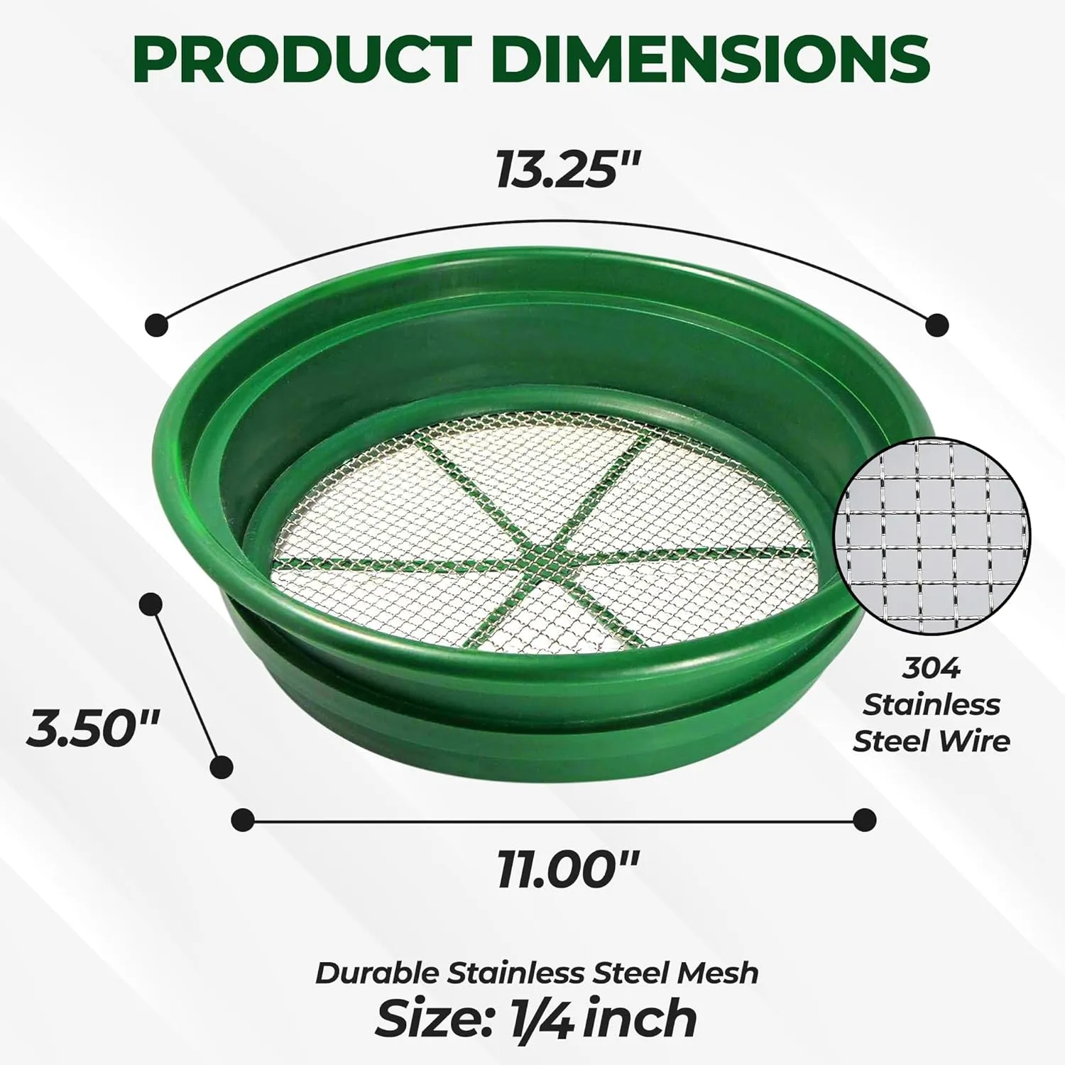 SE 13.25 Inch Wide Stackable Classifier Gold Prospecting Pan - 1/4 Inch Stainless Steel Mesh Sifting Pan, Green