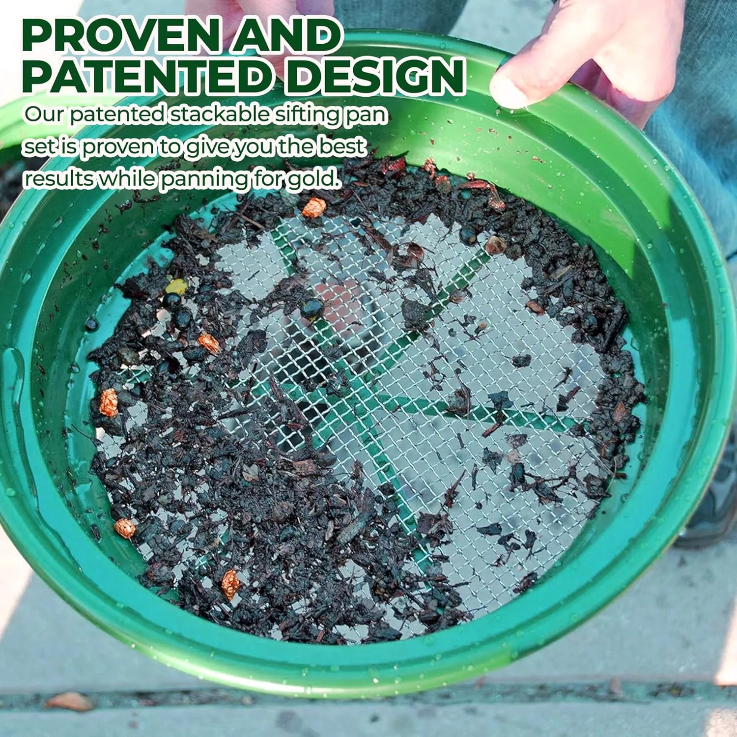 SE 13.25 Inch Wide Stackable Classifier Gold Prospecting Pan - 1/4 Inch Stainless Steel Mesh Sifting Pan, Green