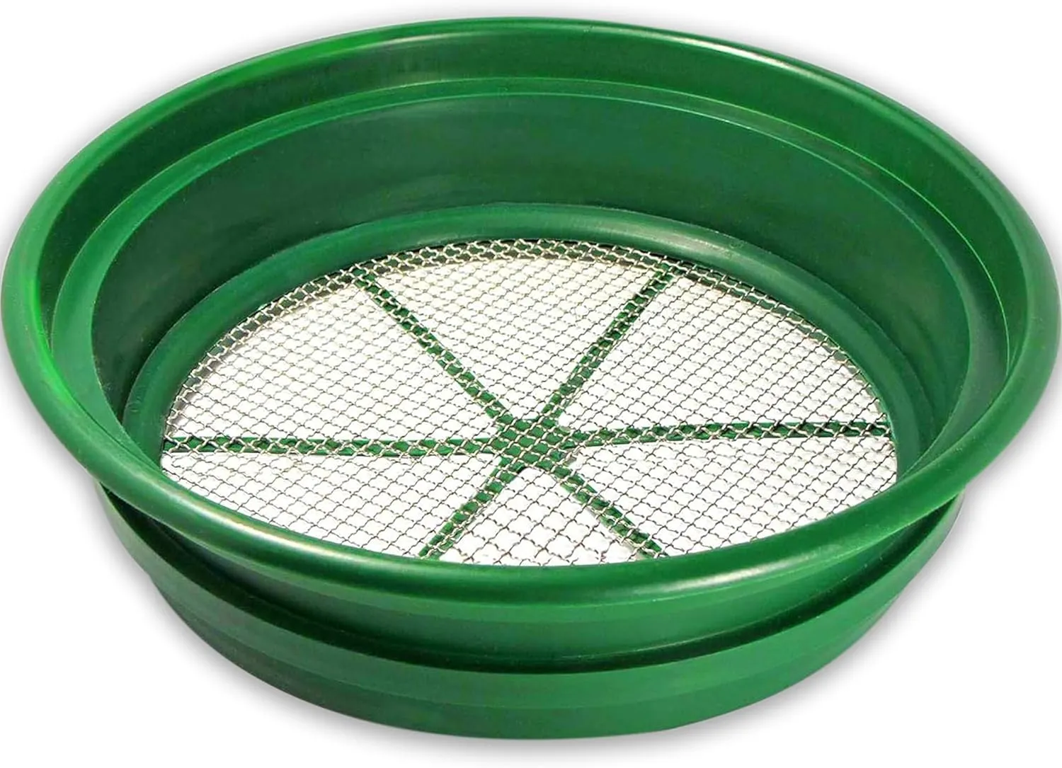 SE 13.25 Inch Wide Stackable Classifier Gold Prospecting Pan - 1/4 Inch Stainless Steel Mesh Sifting Pan, Green