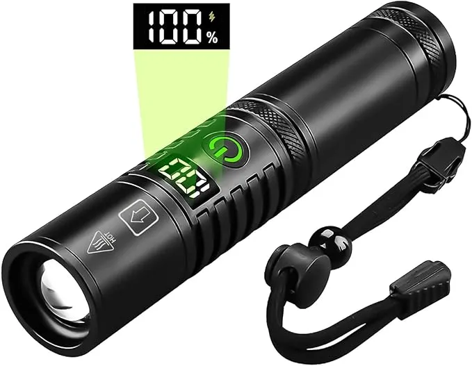 Semlos LED Flashlight 1500 Lumens with Display Screen, Zoomable and Tactical Flashlight for Outdoor Activities, Powerful Emergency Flashlights Rechargeable for Camping, Hiking