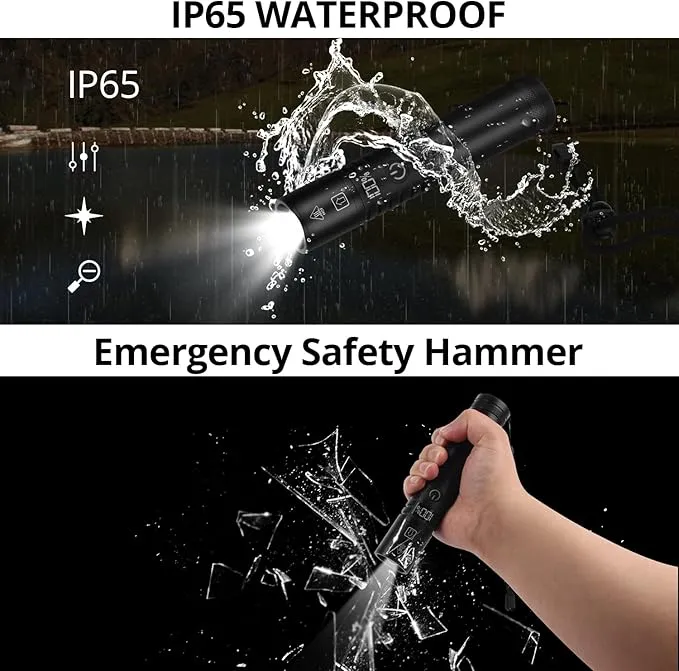 Semlos LED Flashlight 1500 Lumens with Display Screen, Zoomable and Tactical Flashlight for Outdoor Activities, Powerful Emergency Flashlights Rechargeable for Camping, Hiking
