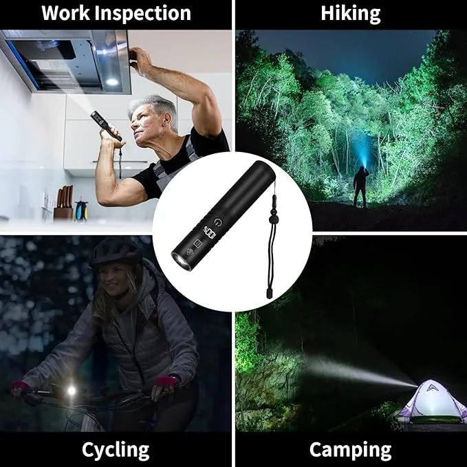 Semlos LED Flashlight 1500 Lumens with Display Screen, Zoomable and Tactical Flashlight for Outdoor Activities, Powerful Emergency Flashlights Rechargeable for Camping, Hiking
