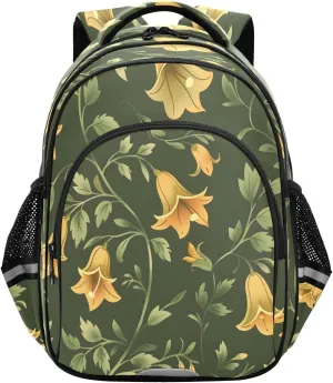 senya Backpack Toddler School Book Bag for Girls Boys Kids Travel Bag Green Foliage Yellow Flower 8-14 Years Old
