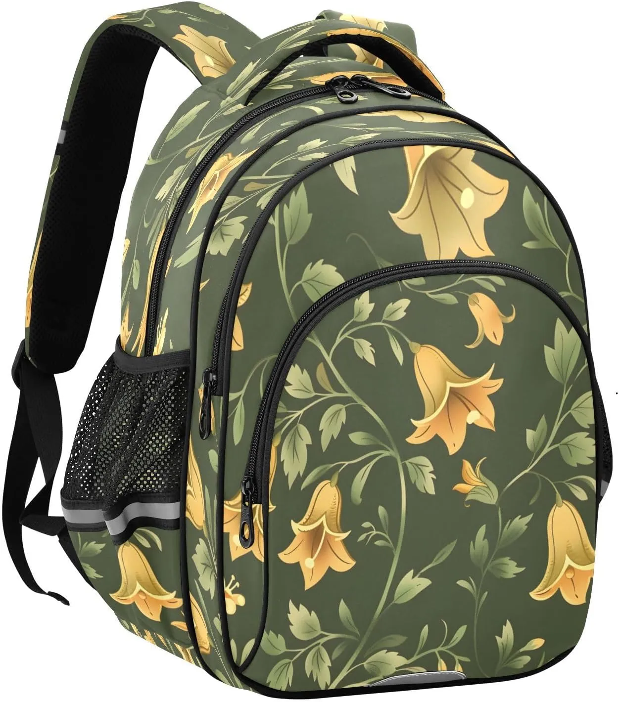senya Backpack Toddler School Book Bag for Girls Boys Kids Travel Bag Green Foliage Yellow Flower 8-14 Years Old