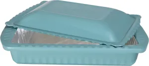 Serving and Casserole Carrier for 9x13x2 Foil Pans, Heat Resistant w/Handles, Lid Locks in Place for Safe and Easy Carrying, Lid Doubles as a Serving Dish, 1 Foil Pan included, BPA Free, Made in USA - Aqua
