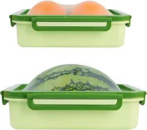 Set Of 2 Reusable Large Fruit And Veggie Savers, Silicone Fruit Storage Box, Fresh Stretch Pods For Food Saver, Ideal For Roast Chicken, Garlic, Onions, Lemons, Watermelon and Potatoes (Green)