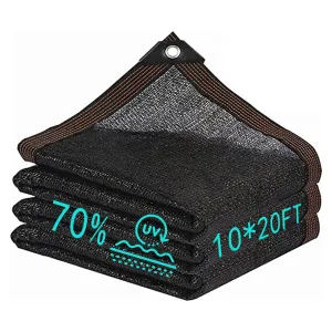 Shade Cloth，70% Garden Sun Shade Cloth Mesh Tarp，10 x 20 FT Black Sun Shade Net, pergola Shade Cover with Grommets，for Outdoor Sun Shade Cover，Plant Cover Patio Canopy ，Greenhouse