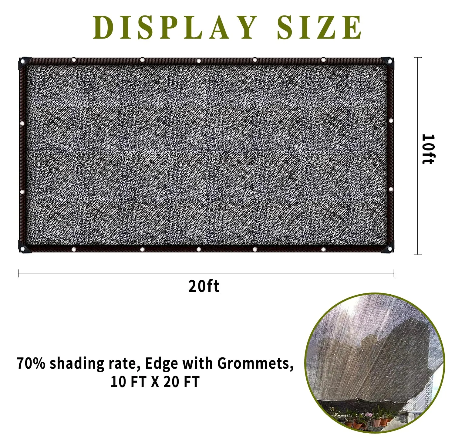 Shade Cloth，70% Garden Sun Shade Cloth Mesh Tarp，10 x 20 FT Black Sun Shade Net, pergola Shade Cover with Grommets，for Outdoor Sun Shade Cover，Plant Cover Patio Canopy ，Greenhouse