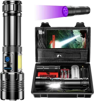 Shadowhawk Rechargeable Flashlights High Lumens, 2000LM XHM90.2 30W LED Flash Light with COB Light, 7 Modes Super Bright Flashlight Battery Powered, Handheld Powerful Flashlight for Home, Emergency